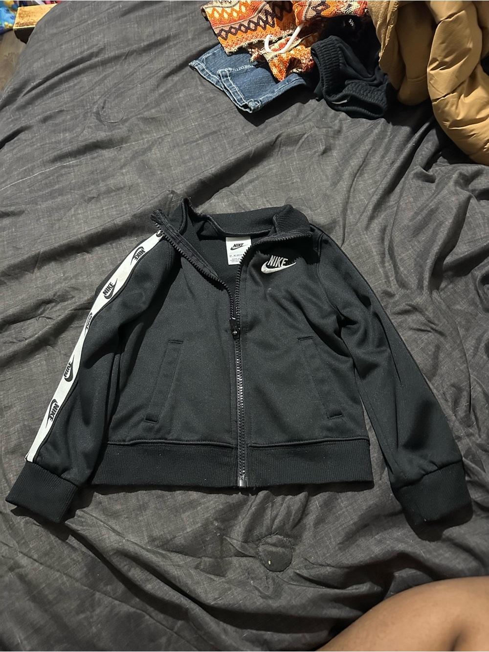 Nike Black Kids Full-Zip Track Jacket with White Logo Tape